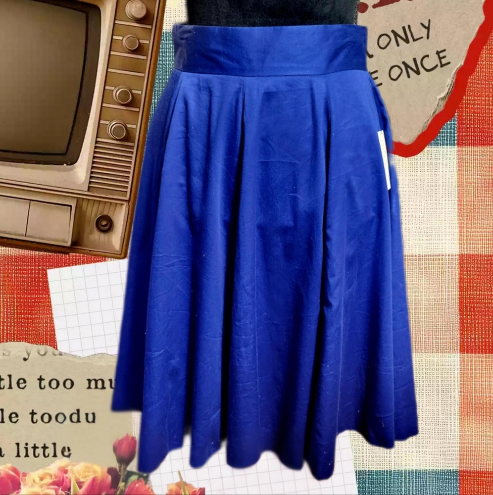 Royal Blue Cotton Midi Skirt